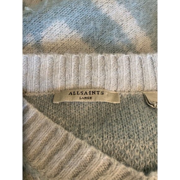 AllSaints Blue Animal Striped V-Neck Knit Sweater, Size Large - Picture 5 of 5